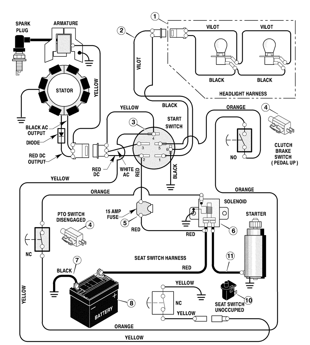 Electrical System Diagram and Parts List for 387002X92A 2004 Briggs and Stratton Lawn Tractor